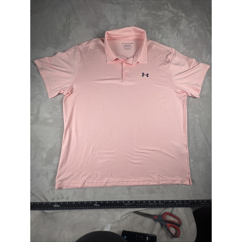 Under Armour Size 2XL Mens Golf Polo Pink Peach Confetti Mens 2XL Office